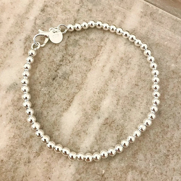 Jewelry - 925 Sterling Silver Bead Bracelet 4 mm Ball Bracelet Small Round Bead Bracelet